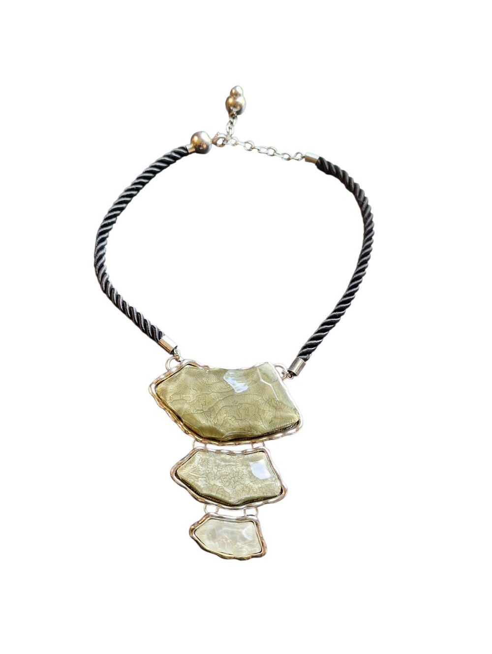 Silver Black & Green Toned Statement Necklace Mother of Pearl Cruise Vacation